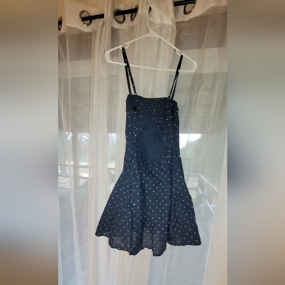 Blue dress with white dots